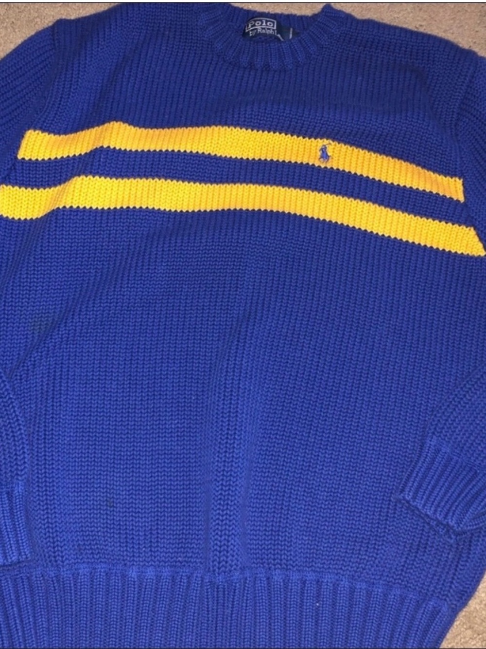 Polo by Ralph Lauren Blue Crewneck Sweater with Yellow Stripes